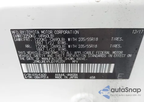 2018 Toyota Rav4 Hybrid Limited from USA, damaged, VIN JTMDJREV9JD195209